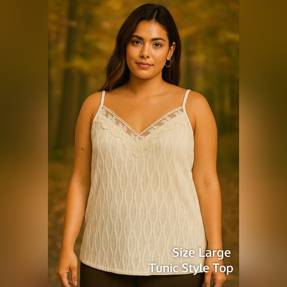 Cream Camisole with Lace V-Neckline